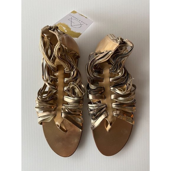 Jimmy Choo Gold & Tan Leather Gladiator Sandals, Size 7.5 (US), 37.5 (EU) - Picture 3 of 11